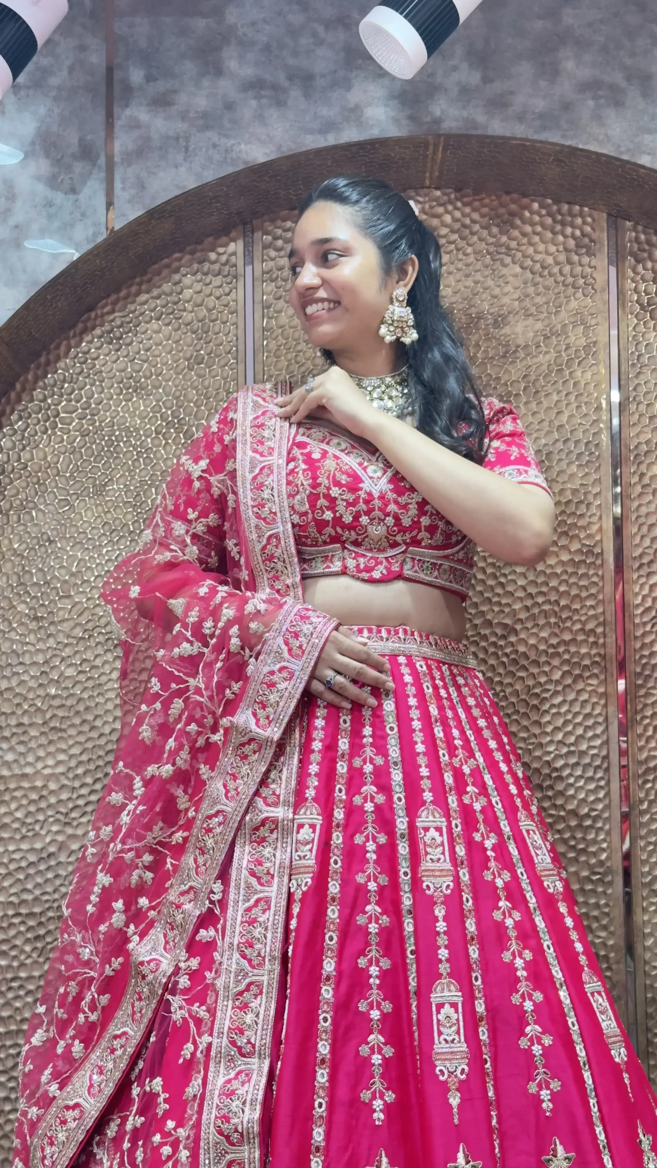 Vertical Pattern Pink Bridal Lehenga